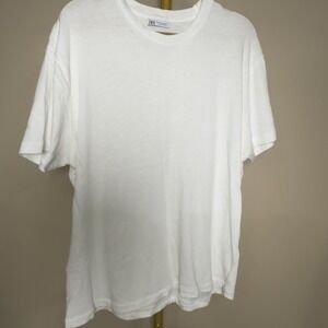 zara mens short sleeve knit shirt Size XL White